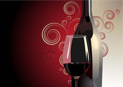红酒派对瓶酒和杯红酒俱乐部栽培酒精饮料邀请函酒吧伴奏红色玻璃用餐插画