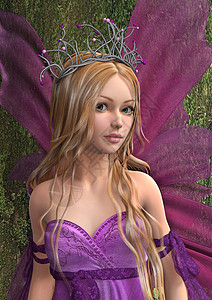 粉红仙子女孩小精灵绿色戏服翅膀插图林地女性精灵童话背景图片