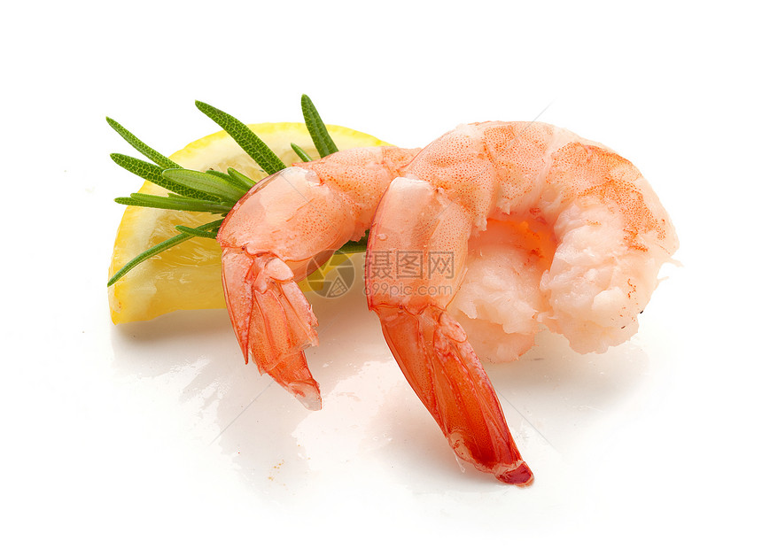 虾尾的尾巴动物海鲜甲壳柠檬黄色食物红色绿色生产迷迭香图片