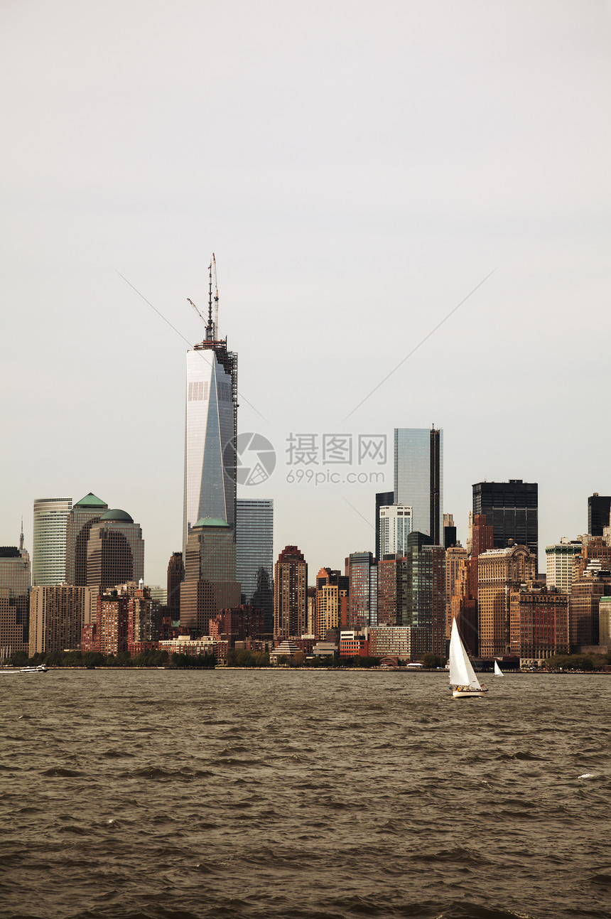 纽约市城市风景天空市中心摩天大楼景观旅行金融日出城市天际码头图片