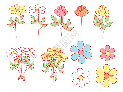 花朵生日粉色黄色洋甘菊白色雏菊红色花束绘画插图背景图片
