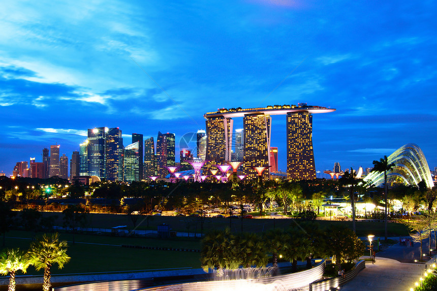 新加坡夜间的天线经济场景圆顶沙滩日落商业天空城市景观地标图片