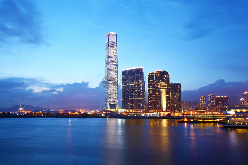香港市中心九龙天空码头商业城市场景市中心办公室金融景观建筑图片