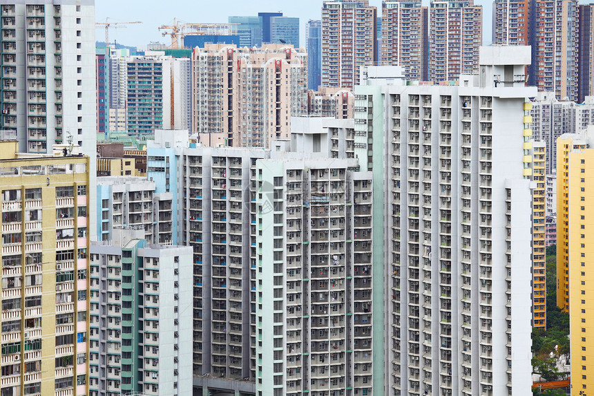 香港的公屋房子住宅绿色财产建筑建筑学市中心天空蓝色公寓图片