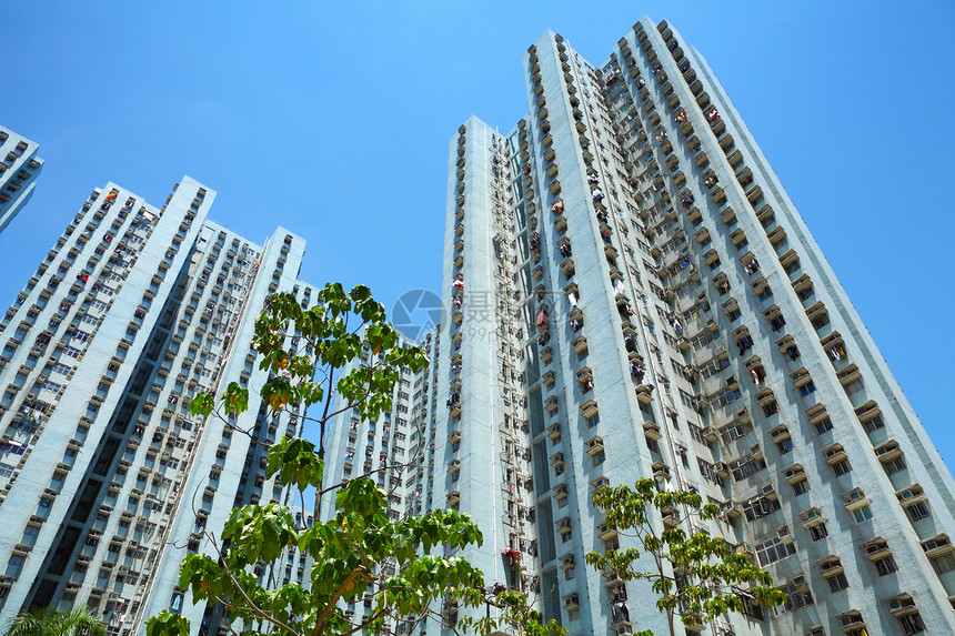 香港的公屋城市天空绿色财产民众房子蓝色植物建筑学建筑图片