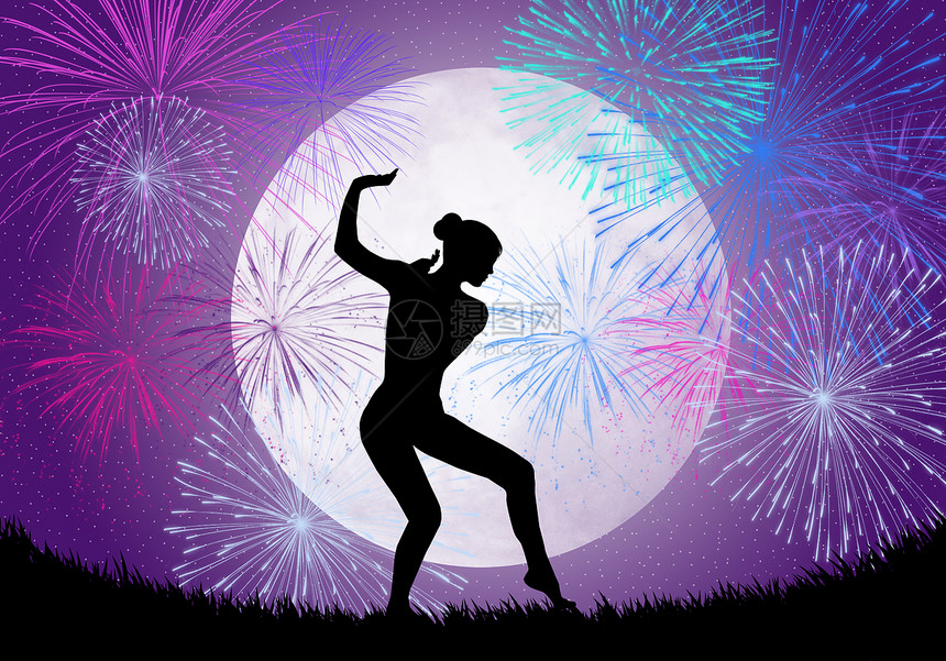在月光中跳舞插图运动音乐烟花乐趣韵律舞蹈活力派对舞蹈家图片