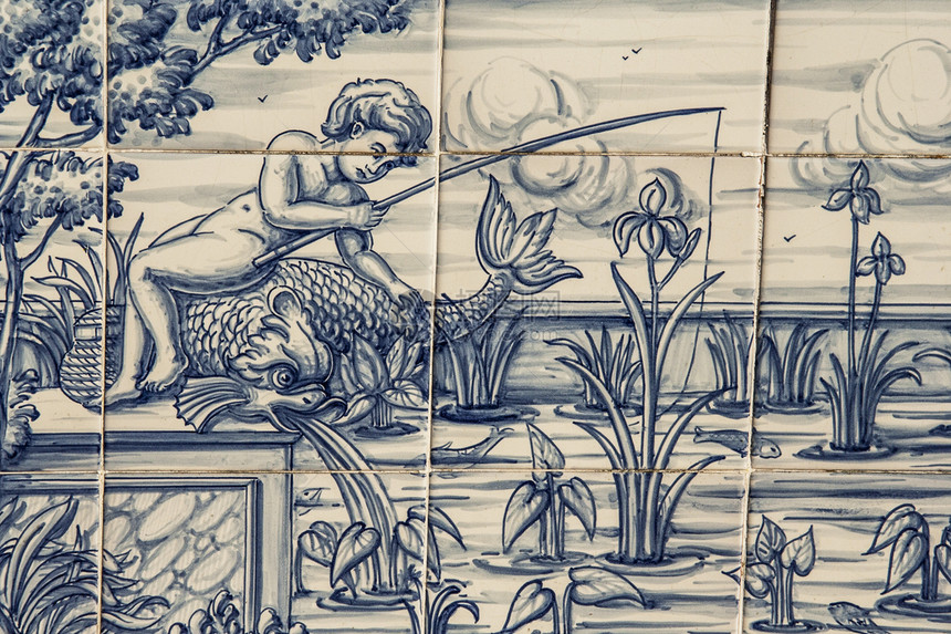 瓷砖 塔拉维拉 绘画 池塘渔民图片