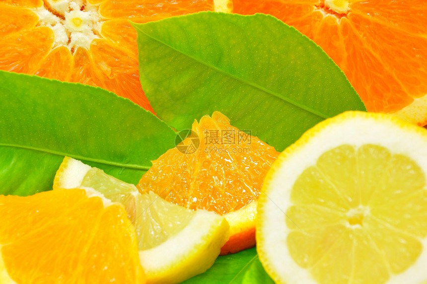 柠檬和橙热带沙拉小吃橙子营养食物叶子饮食团体水果图片