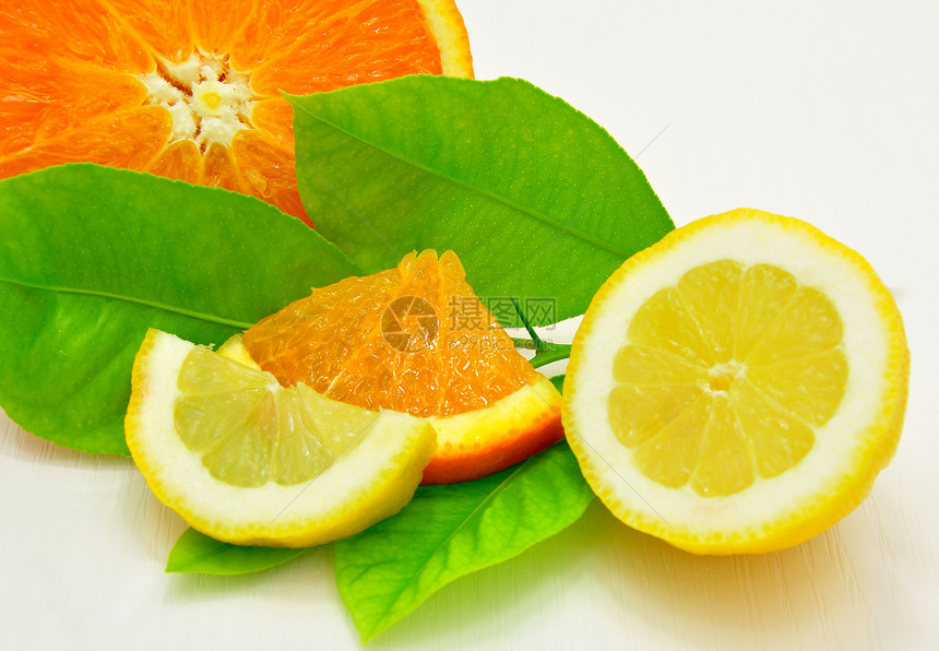 柠檬和橙饮食食物营养小吃水果叶子橙子热带沙拉团体图片