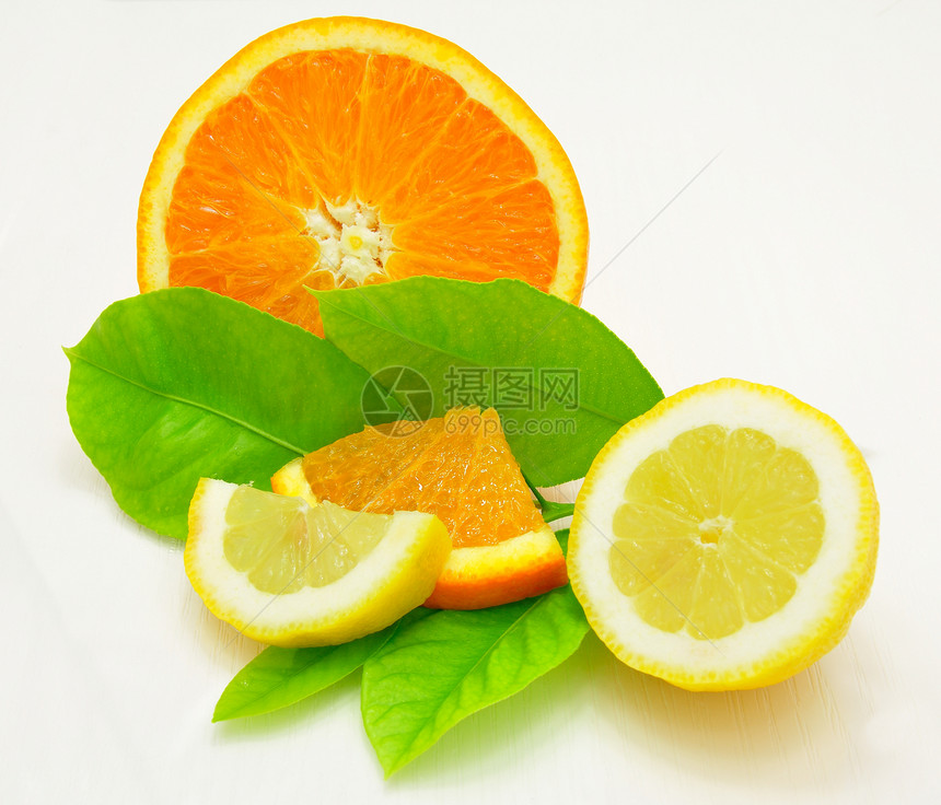 柠檬和橙沙拉营养热带饮食水果团体食物小吃橙子叶子图片