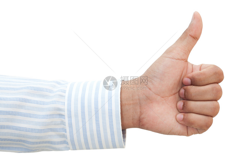 高举大拇指的商务人士之手白色成功男人手指手臂手势协议商业图片