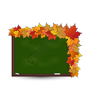 与离散的木叶相隔离的学校校板黑板广告牌插图课堂棕色教育木板学习框架橙子设计图片