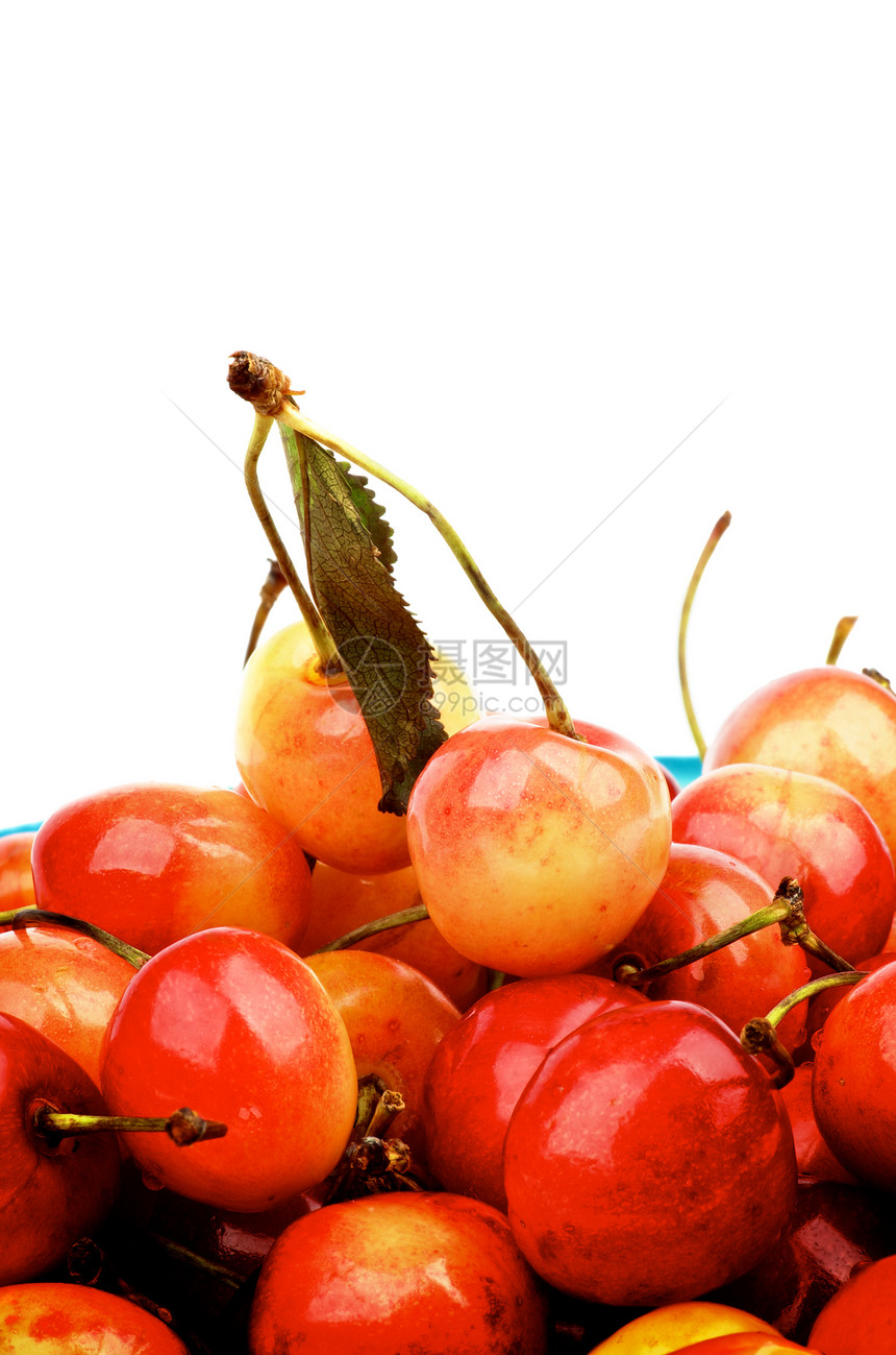 甜甜樱桃甜点红色黄色健康饮食绿色甜食生活方式食物叶子框架图片