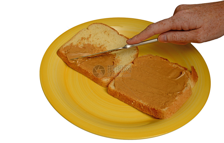 花生酱三明治小吃食物营养面包黄色儿童餐盘子图片