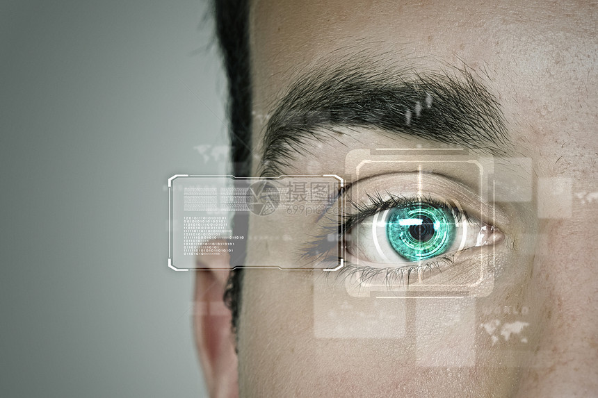 眼的识别扫描鉴别激光代码数据蓝色安全编码身份技术图片