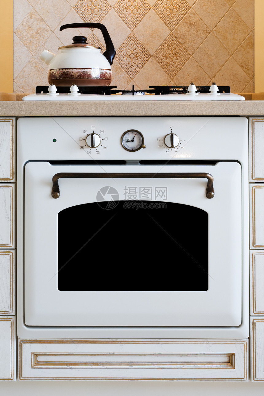 水壶和煤气锅炉茶壶力量烤箱公寓厨房器具白色奢华炊具气体图片