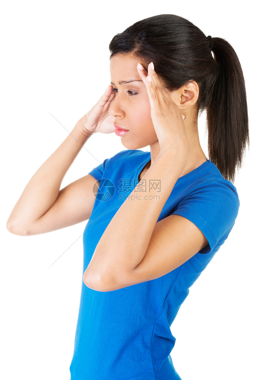 头痛或有问题的妇女女孩女性并发症思维疾病伤害压力血儿症状保健图片