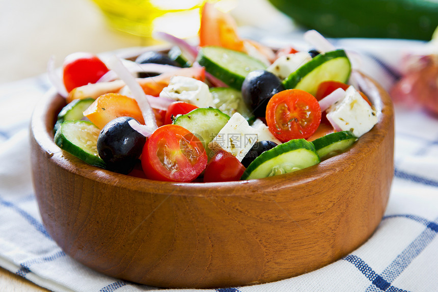 希腊沙拉洋葱美味小吃午餐敷料蔬菜食物饮食树叶黄瓜图片