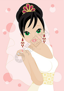美丽的新娘金子魅力装饰品女士婚礼白色黑发奢华卡通片裙子背景图片