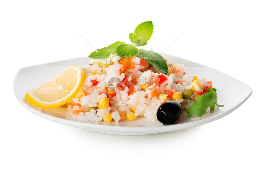 带蔬菜的稻米香料谷物小菜烹饪美食营养厨房柠檬午餐玉米图片