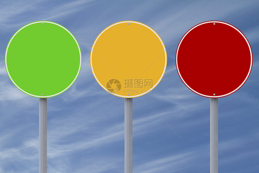 空白路标信息交通绿色黄色空间警告天空红色蓝色标志图片