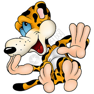 天枰座卡通人物坐着欢笑的豹子座插画