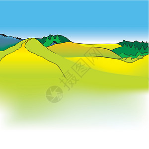 山区草地动画片绘画绿地手绘土地插图爬坡森林卡通片蓝天背景图片