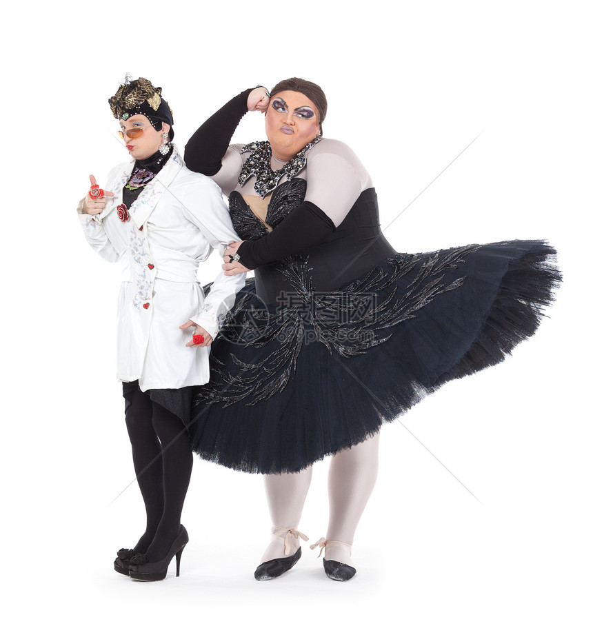 两个变装皇后一起演唱展示艺人娱乐演员短裙异装癖乐趣喜剧团队二人组图片