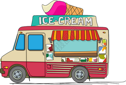 冰淇淋机器冰霜奶油卡车甜点白色货物商业货车车轮运输小吃绘画车辆插画