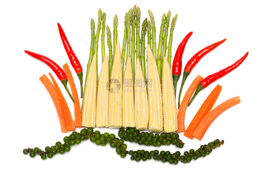 新鲜蔬菜和香料美食宏观水平团体胡椒食物工作室红色玉米绿色图片