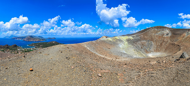 西西西里 火山坑和利帕里群岛的全景背景