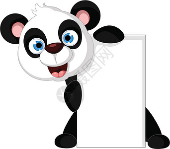熊猫园装有空白标志的可爱熊猫卡通哺乳动物动物园快乐喜悦绘画新生野生动物孩子婴儿幼兽设计图片