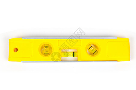 整平白色背景上孤立的黄色精神水平 Y气泡玻璃工作宏观建造重力水平地乐器工具液体背景
