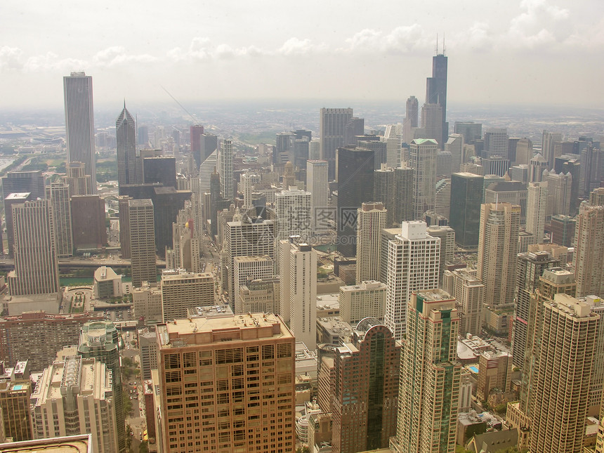 极佳的芝加哥天际夏天公寓地标天空全景市中心蓝色城市建筑物金融戏剧性图片