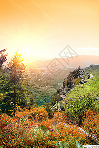 默罕德秋天的德默吉山地质学石头松树岩石旅游环境闲暇天空场景荒野背景