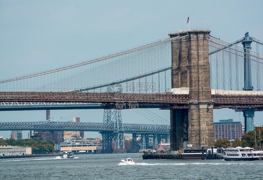 纽约市 布鲁克林大桥著名的地标市中心天际风景都市景观城市建筑全景蓝色旅行图片