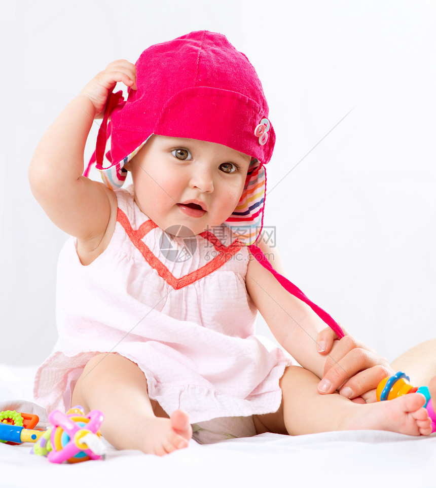 宝贝 可爱的女婴肖像微笑儿童女孩粉色喜悦儿科牙齿尿布裙子牛奶图片