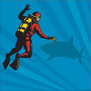 Scuba Diver和鲨鱼背景图片