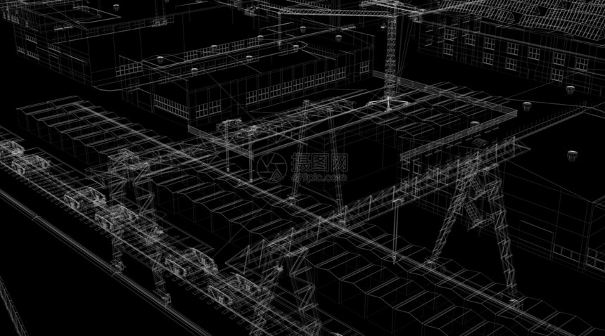工业抽象建筑学结构金属插图铁轨城市工程草图植物绘画生长框架图片