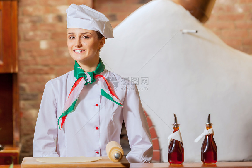 女青年厨师女士食物成人服务加热器帽子厨房餐厅女孩女性图片