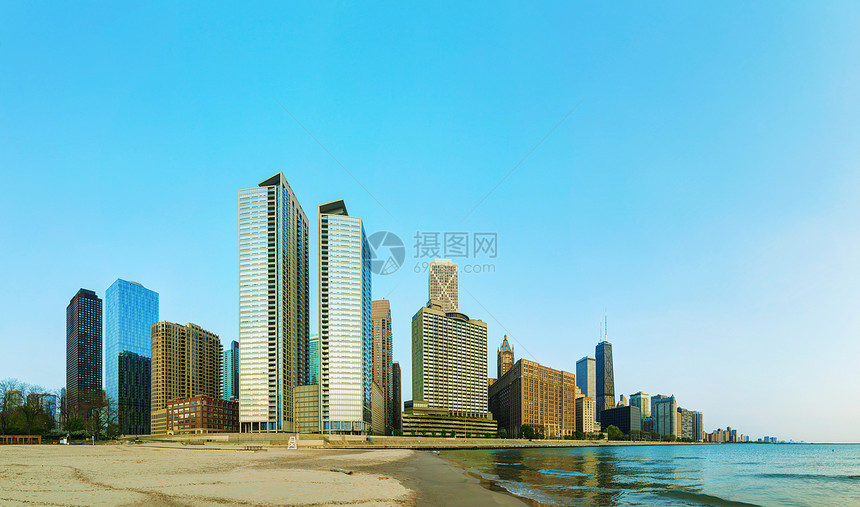 芝加哥市中心 早上IL市中心旅行天空城市办公室建筑学海岸线天际摩天大楼建筑图片