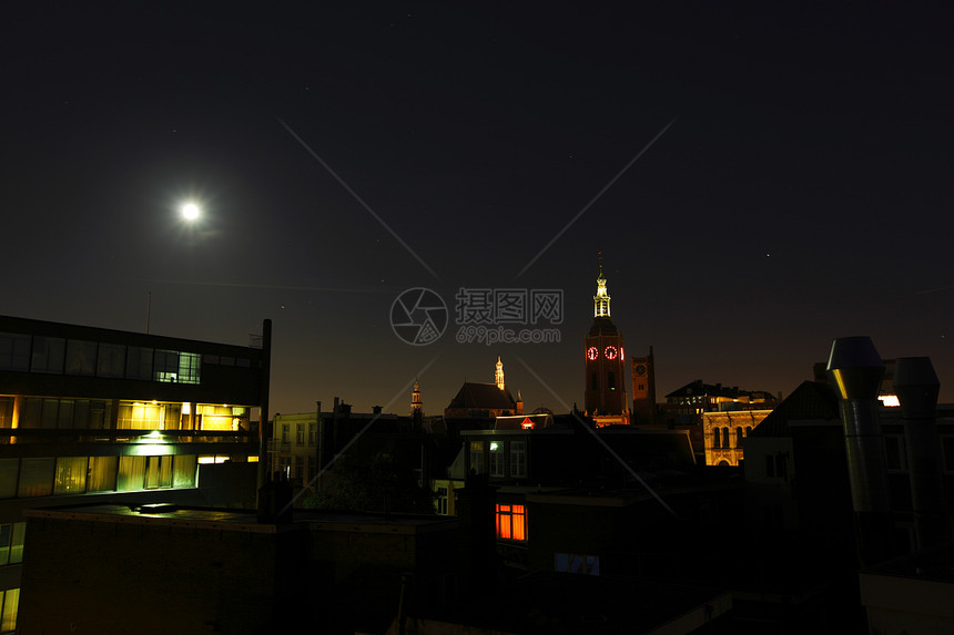 海牙夜间教会城市景观天空房子历史图片