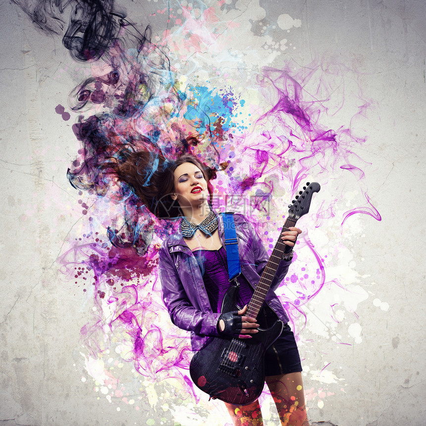 黑翅膀的摇滚激情女孩头发荣耀音乐会吉他手舞蹈驾驶音乐吉他游戏裂缝图片