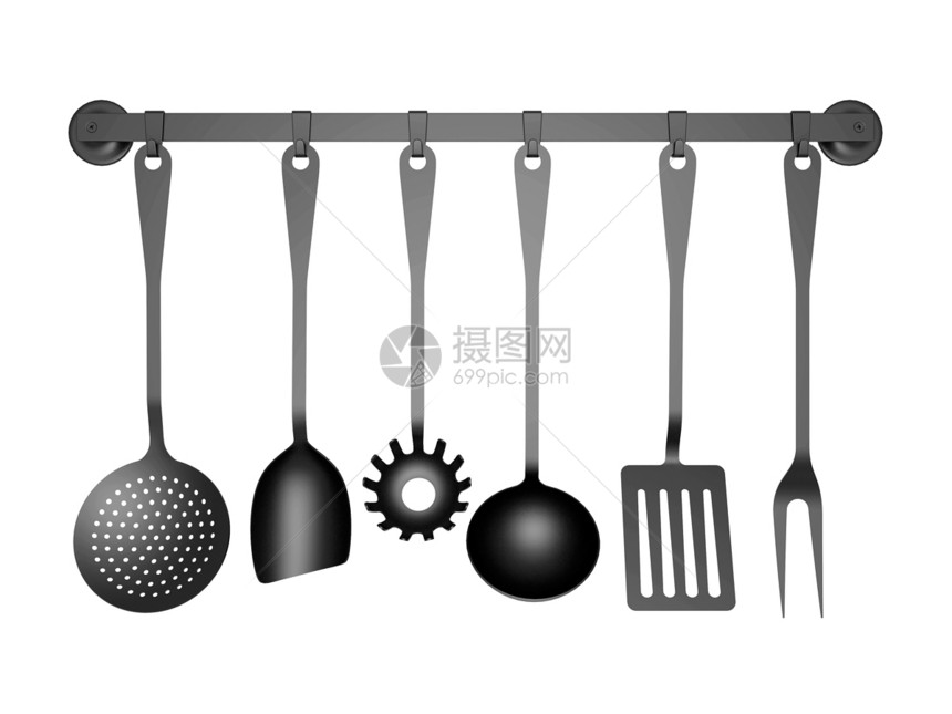 厨房用具团体金属工具项目烹饪白色厨具勺子钢包家庭图片