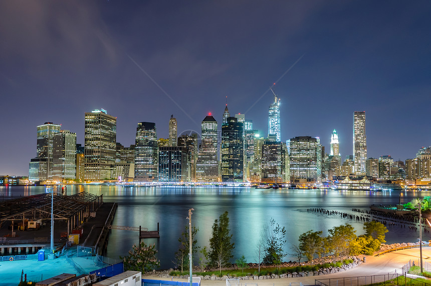 曼哈顿夜间天线正方形帝国港口公寓景观天际城市全景反射旅行图片