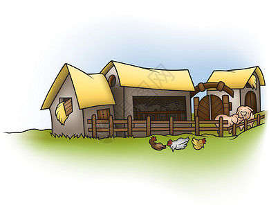 家园农场农场稻草动物农庄牛舍卡通片奶牛谷仓剪贴插图母鸡插画