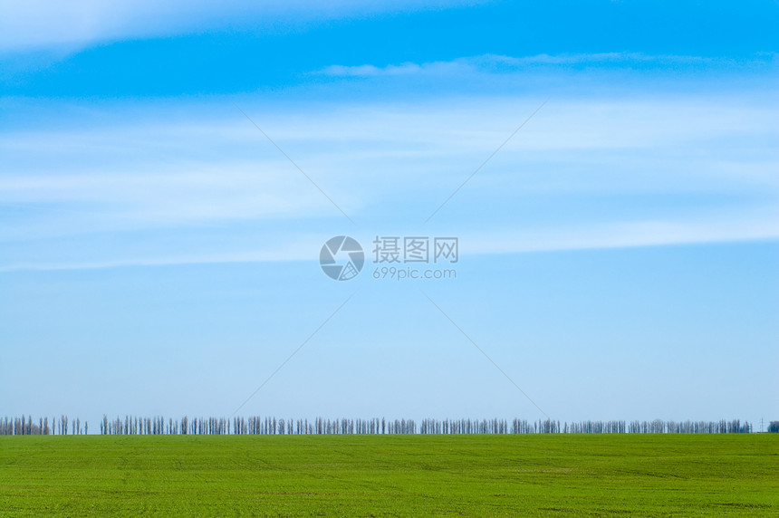 蓝色和绿色场地生长地平线天空土地地形草地环境天气草原图片