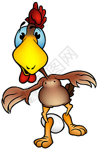 鸡和鸡蛋漫画动画片手绘家禽插图动物绘画农场棕色卡通片背景图片