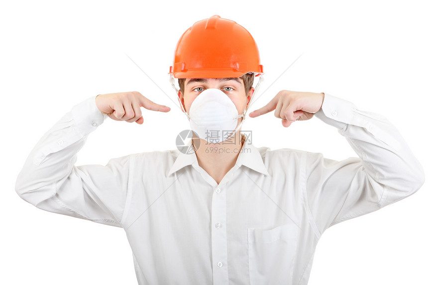 戴面具和帽子的人男人手指安全帽工作头盔展示工业成人领带白色图片
