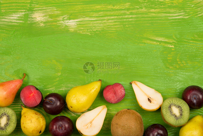 各种水果菜单乡村奇异果模板水平营养桌子高视角李子静物图片